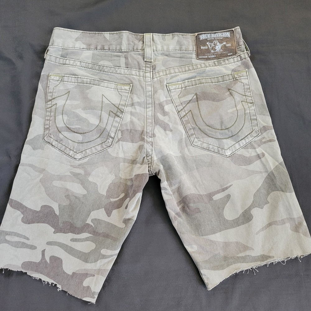 TRUE RELIGION BOBBY GRAY CAMO CUT OFF SHORTS MENS 36X13 MADE IN USA
